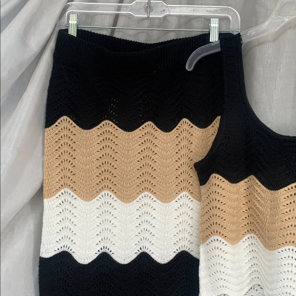 Black, Cream & White Knit Midi Skirt - Women's